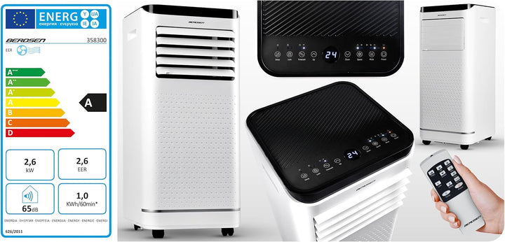 Berdsen Mobiles Klimagerät 9000 BTU - 4-in-1 mit Lüfter, Entfeuchter, Schlafmodus - Tuya Smart App -