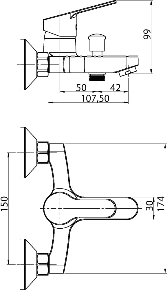 aquaSu® Basic Wannenarmatur 863 mit Umsteller, Typ 1/2 &