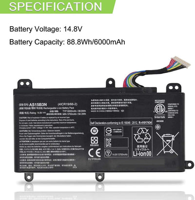 XITAIAN 14.8V 88.8Wh 6000mAh AS15B3N KT.00803.004 4ICR19/66-2 Ersatz Laptop Akku für Acer Predator G