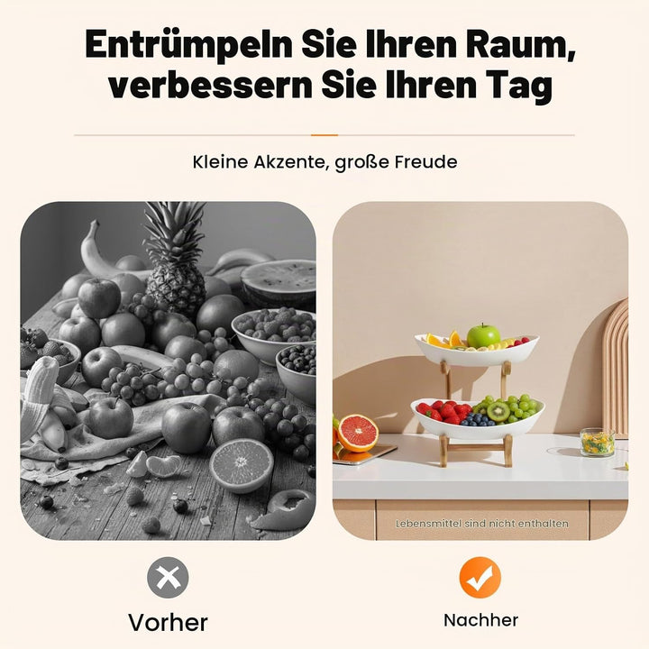 Obstschale Obstserviertablett, brotkorb Bambusholzrahmen, 2 lebensmittelechte PP-Schalen, Frisch und