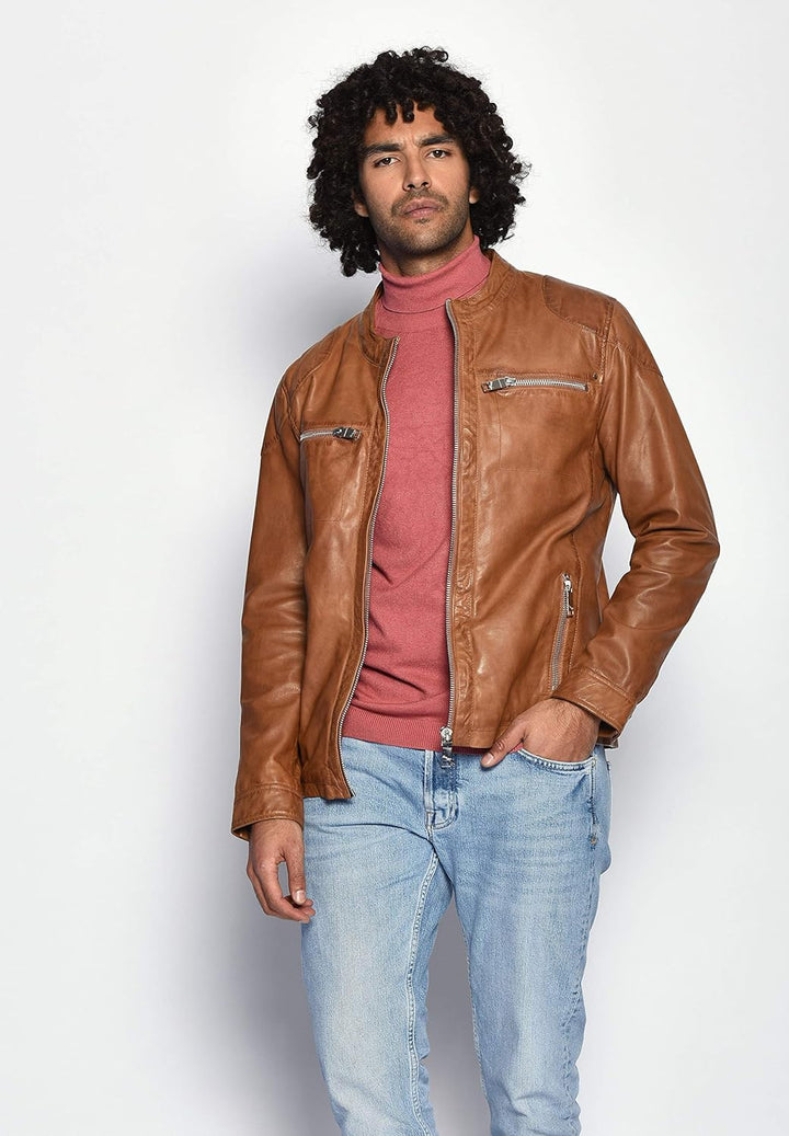 MAZE Herren Lederjacke Flint Brown XL