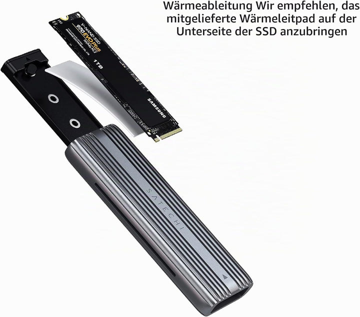 SATECHI USB-C Aluminiumgehäuse ohne Werkzeug für M.2 PCIE NVME und SATA SSD – Unterstützt USB 3.2 Ge