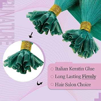 RUNATURE Extension Echthaar Bondings Teal 35cm Keratin Bonding Extensions Echthaar Unsichtbar Haarve