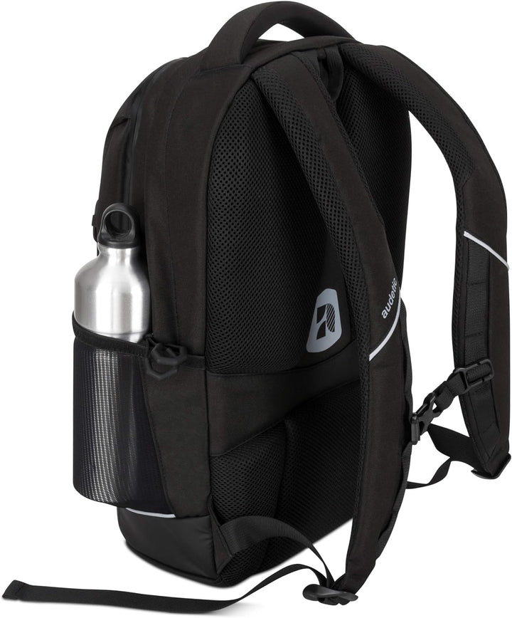 Audetic Schulrucksack Mädchen & Jungen Teenager Schwarz - AERO - Ergonomischer Rucksack mit vielen F
