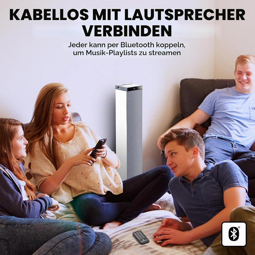 GOgroove Bluetooth Turm Lautsprecher mit integriertem Subwoofer - Standlautsprecher mit Bass und Dua