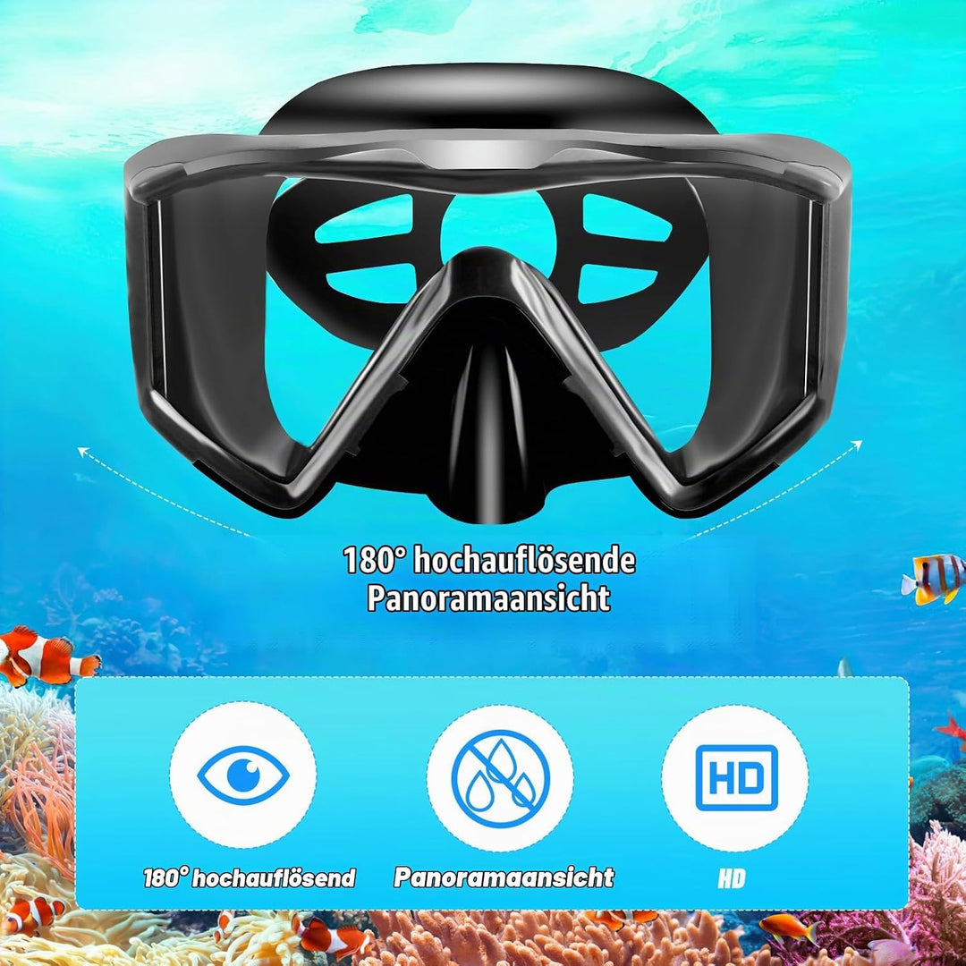 Schnorchelset Erwachsene,Taucherbrille Erwachsene mit Dry Schnorchel, wasserdichte Tauchmaske Anti-F