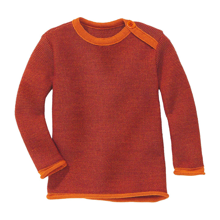 Disana Melange-Pullover, 100% Bio-Merinowolle GOTS, IVN Best | mit Knopfverschluss am Kragen | Baby