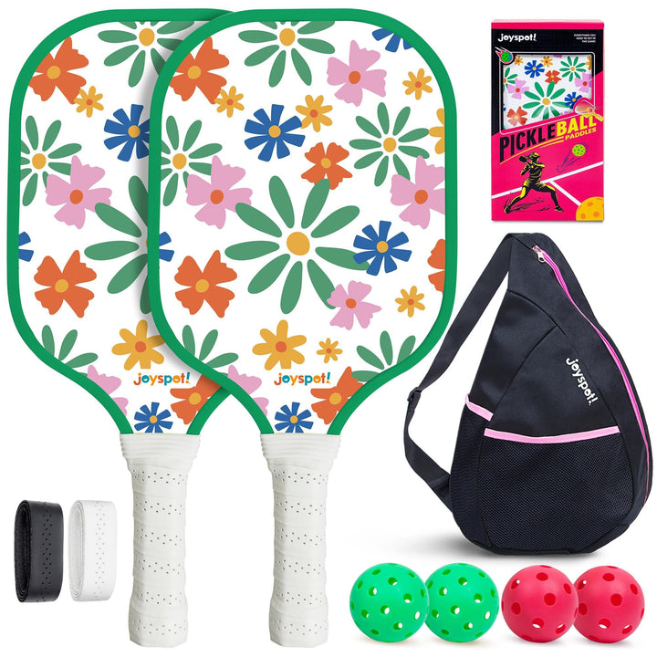 JOY SPOT! Pickleball Schläger 2 Set, Leichter Pickleball Schläger mit Fiberglas-Oberfläche, 4 Bälle
