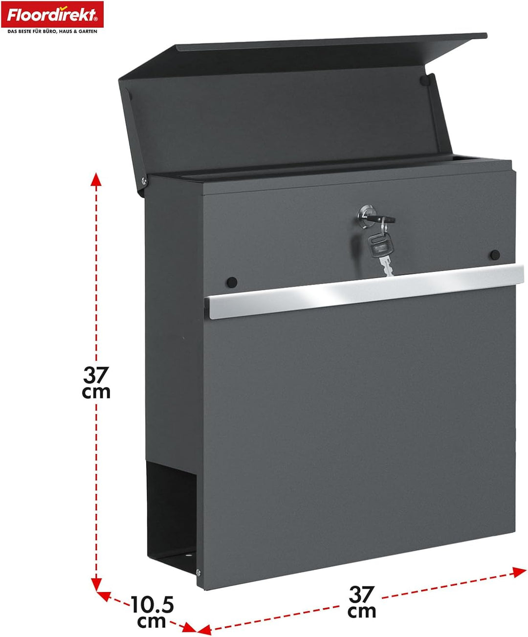 Floordirekt Moderner Briefkasten, mit Zeitungshalter, Deckel, abschliessbar mit Zeitungsfach & Edels