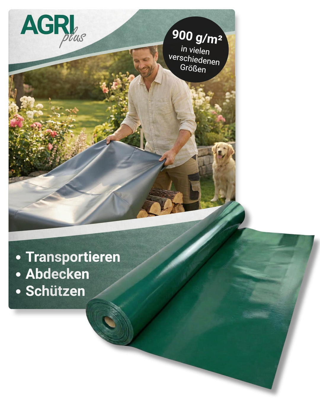 AGRI plus Holzabdeckplane Verschiedene Abmessungen I 1,5 x 10 m auf Rolle I Stabile 900 g/m² PVC Gew
