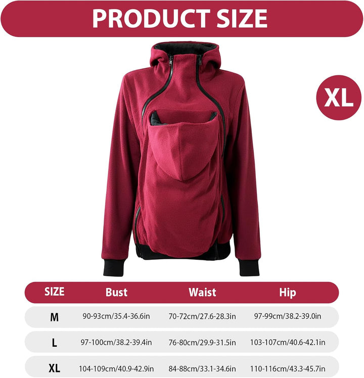 Umstands-Hoodie, Abnehmbarer 3-in-1-Kapuzenpullover mit Kängurutasche, weiche, warme Baby-Tragejacke
