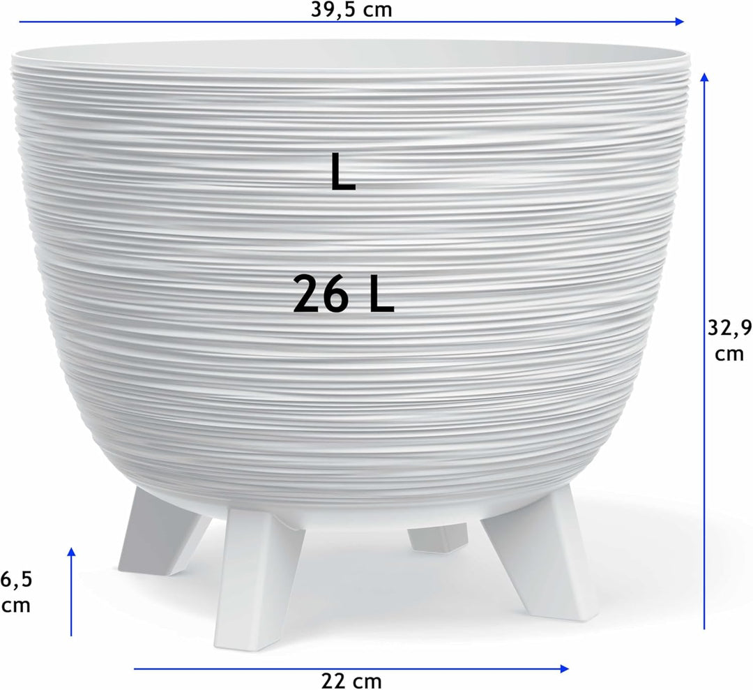 MELTOM Blumentopf mit Füssen aus Kunststoff Schale Rund Kräutertopf 3D Rillen (Weiss, L-40cm) L-40cm