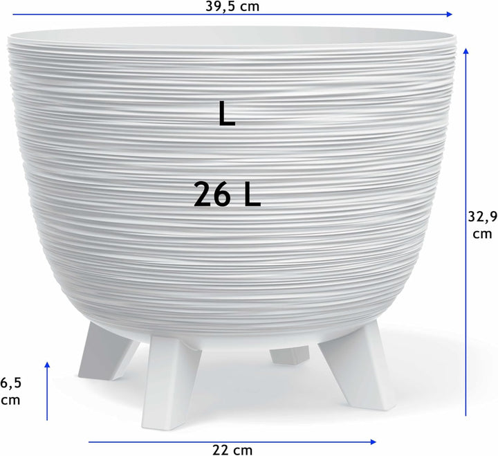 MELTOM Blumentopf mit Füssen aus Kunststoff Schale Rund Kräutertopf 3D Rillen (Weiss, L-40cm) L-40cm