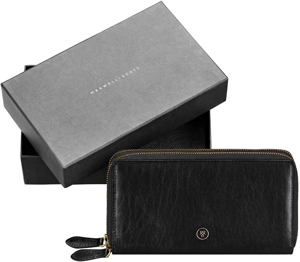 Maxwell Scott Italienische Damen Luxus Leder Clutch Meleto in Schwarz, Schwarz