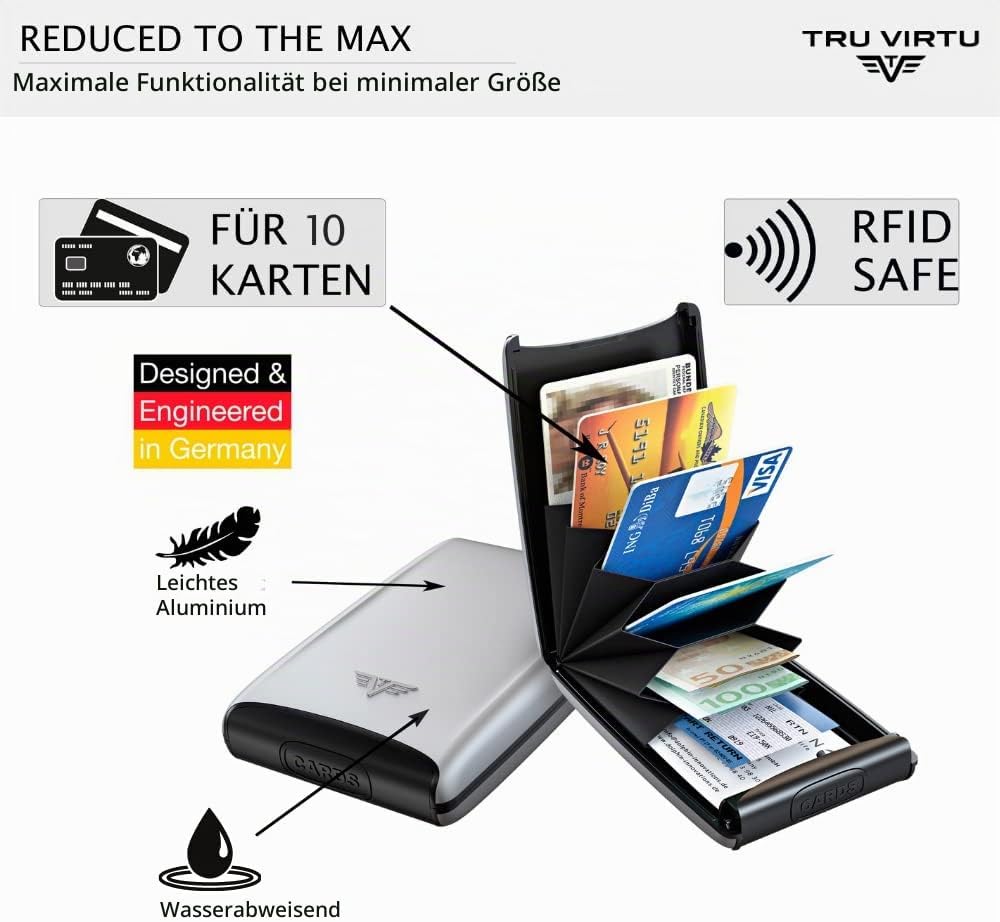 Tru Virtu Kreditkartenetui RFID/NFC Schutz - Karten Etui Fan Silk Silver Arrow - Slim Wallet aus Alu