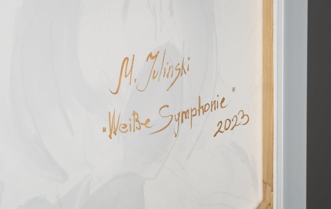 YS-Art XXL Abstrakt Acryl Gemälde auf Leinwand mit Rahmen weisse Symphonie handgemalte Wandbilder Wo