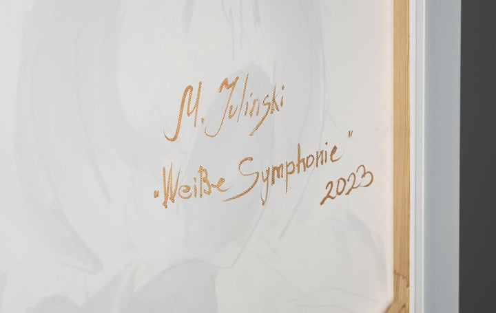 YS-Art XXL Abstrakt Acryl Gemälde auf Leinwand mit Rahmen weisse Symphonie handgemalte Wandbilder Wo