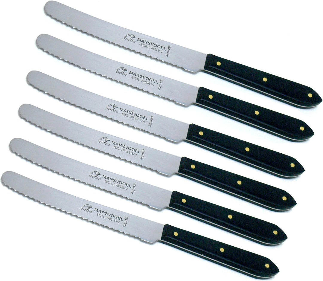6 Stück Tafelmesser POM spitz Marsvogel Solingen Tischmesser Menümesser (6er Pack, Schwarz) 6er Pack