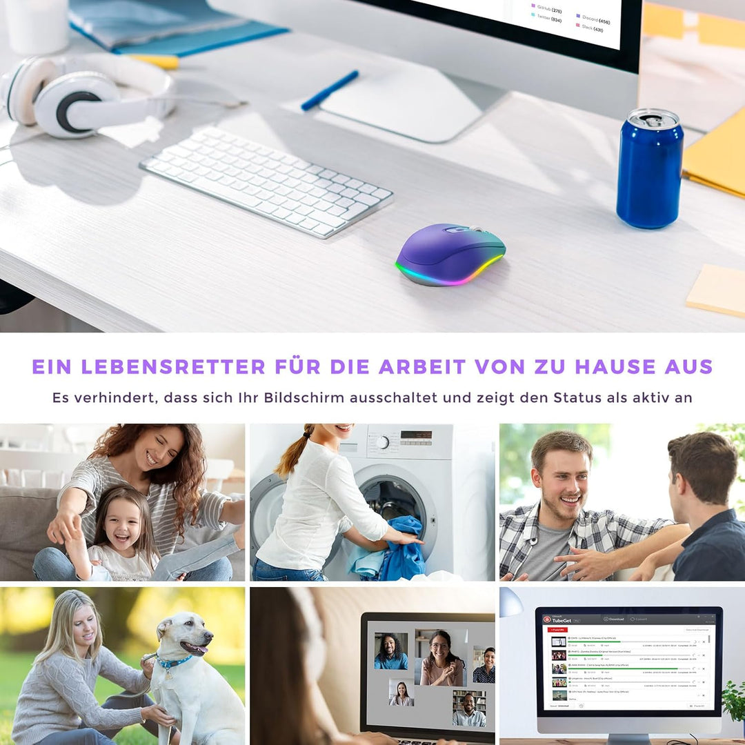seenda LED Kabellose Maus Wiederaufladbar mit Jiggler, Leise 2.4G USB Funkmaus für Laptop, Computer