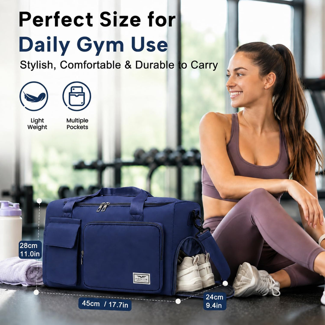 FIORETTO 35L Damen Sporttasche Faltbare Reisetasche mit Schuhfach und Nassfach, Wasserabweisende Wee