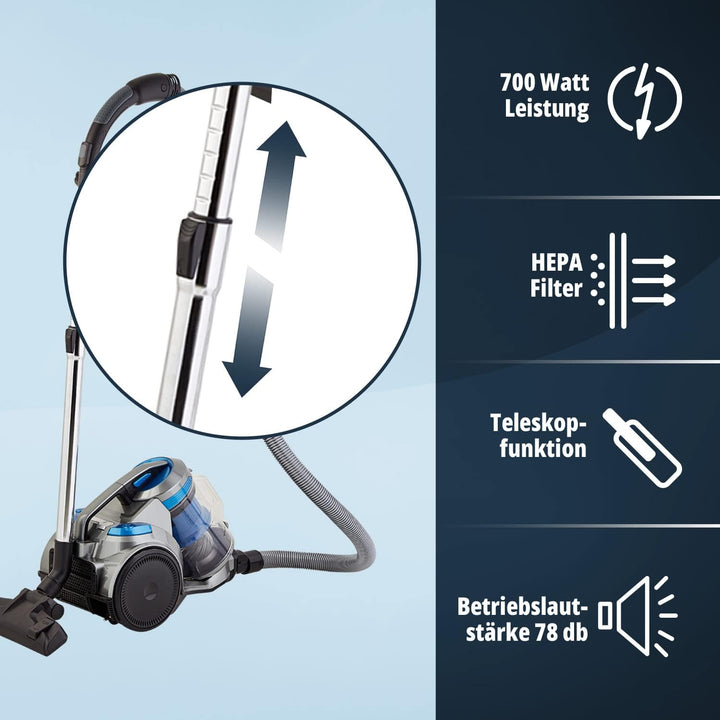 KHG Staubsauger BS-703OT in silberfarben/schwarz mit 700W, 3L Staubbehälter, Multi-Cyclon Technik, H