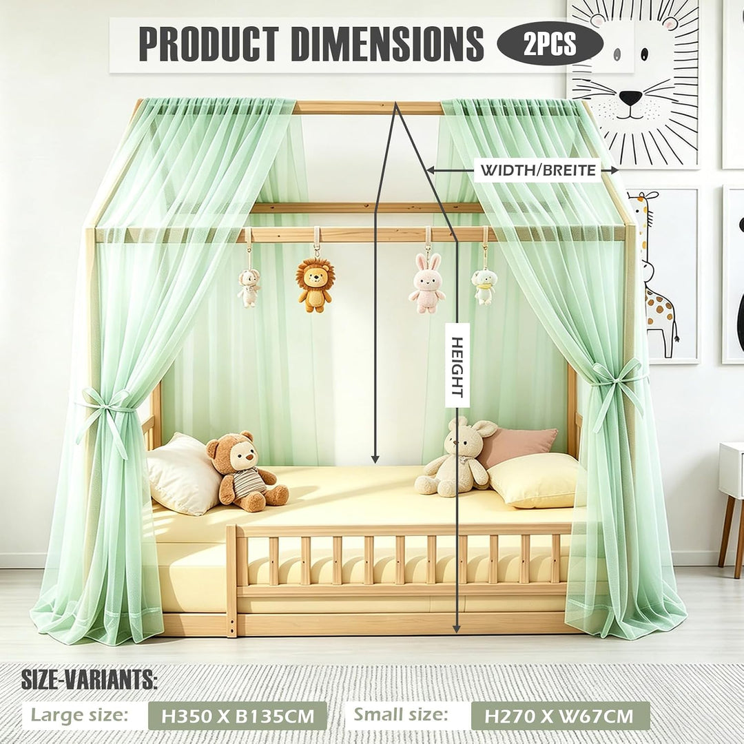 Hausbett Himmel 2er Set aus Voile, Betthimmel und Bettvorhang für Kinderbett, Kinderzimmer Deko für