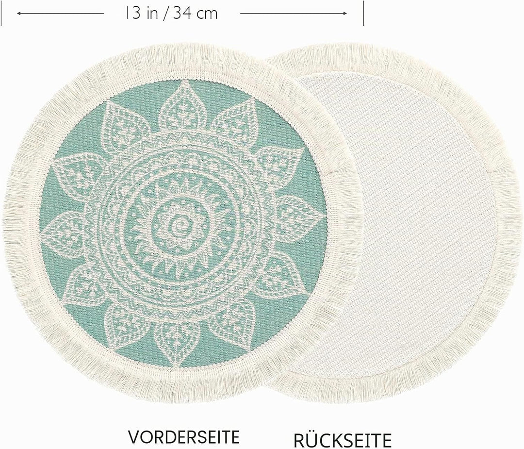 Weldomcor Tischsets 4er Set Rund Gewebte Platzsets Untersetzern Hitzebeständige Platzdeckchen rutsch