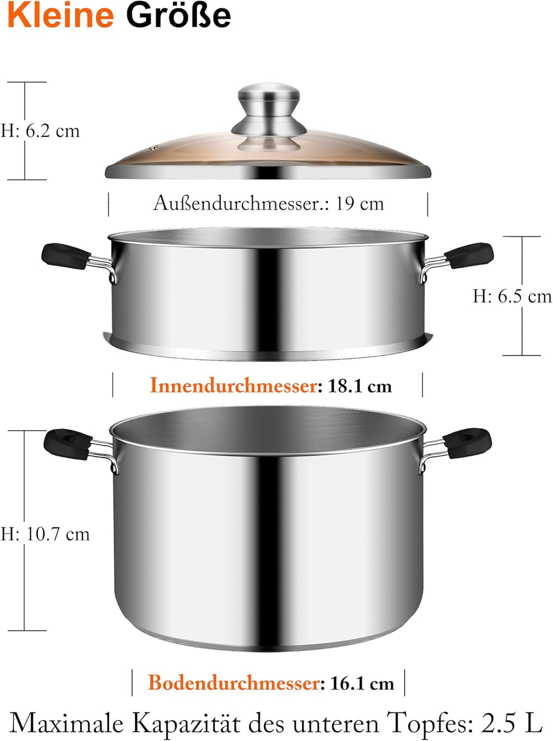 VENTION Kochtopf Dampfgarer Induktion, Couscoustopf 18 cm, 2 litres Induktion 18 Cm/2 L, Induktion 1