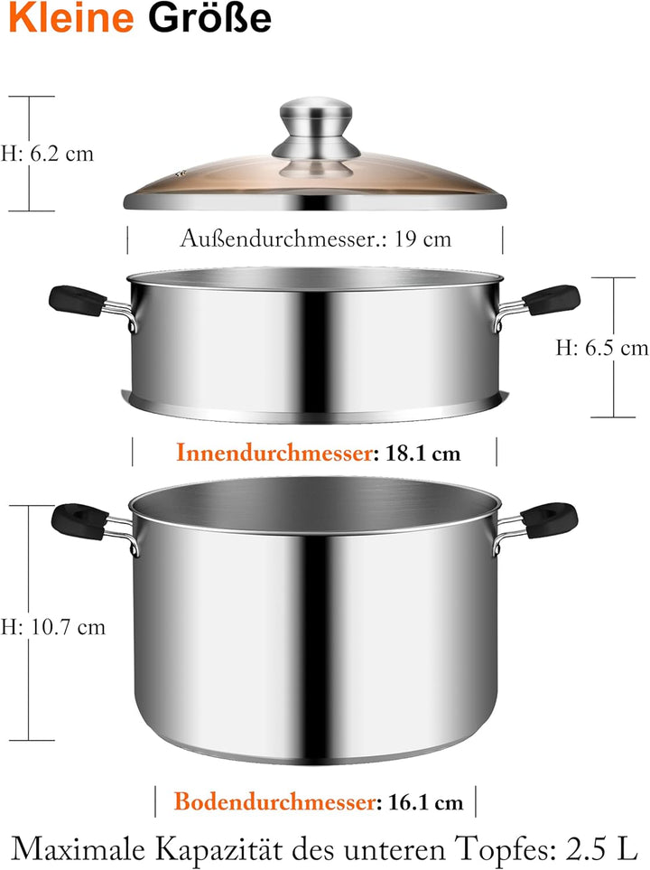 VENTION Kochtopf Dampfgarer Induktion, Couscoustopf 18 cm, 2 litres Induktion 18 Cm/2 L, Induktion 1
