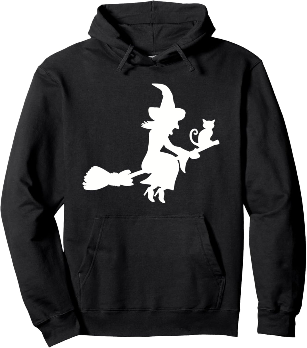 Hexe mit Besen und Katze Pullover Hoodie