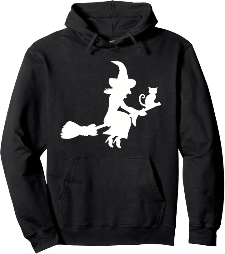 Hexe mit Besen und Katze Pullover Hoodie