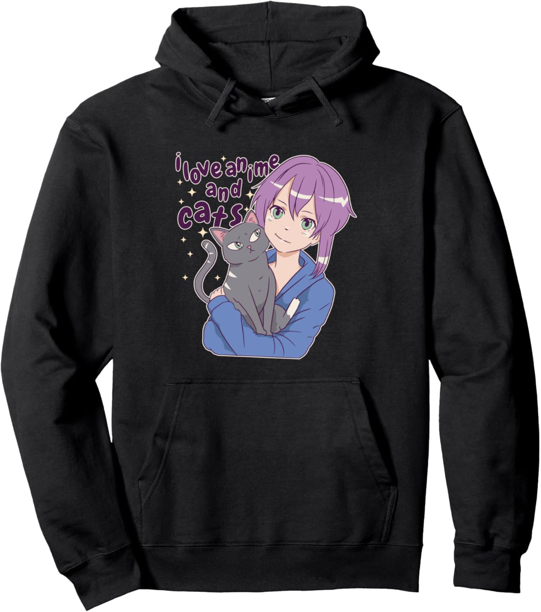 I love Anime And Cats Katzen Anime Merch Katze Anime Pullover Hoodie