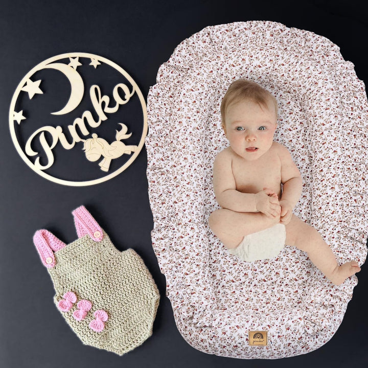 PIMKO Babynest mit rüschen Babynestchen für Baby Kuschelnest Babykokon für Säuglinge und Neugeborene