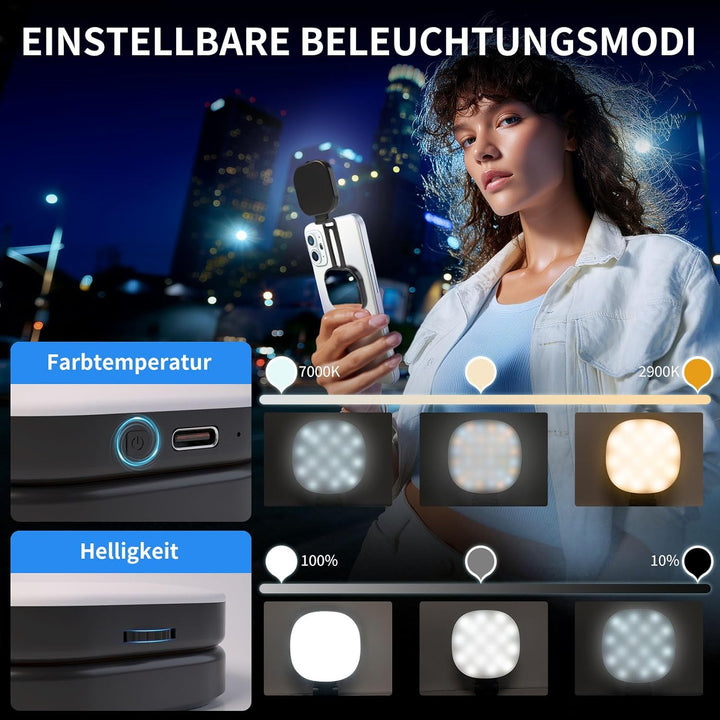 Ringlicht Handy, Magnetische Selfie Licht mit 2900K-7000K 3 Lichtmodi und Verstellbar Helligkeiten,