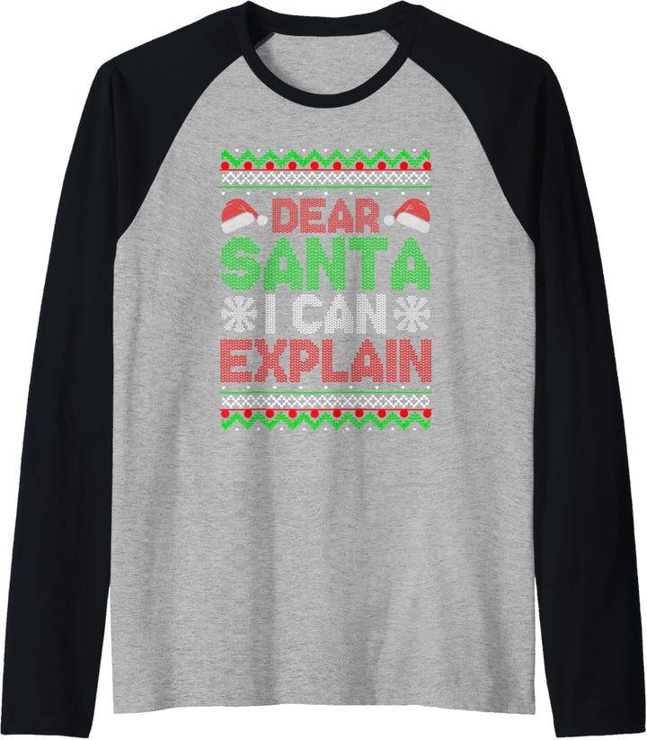 Lustiger Weihnachtspullover mit Aufschrift „Dear Santa I Can Expla“ Raglan