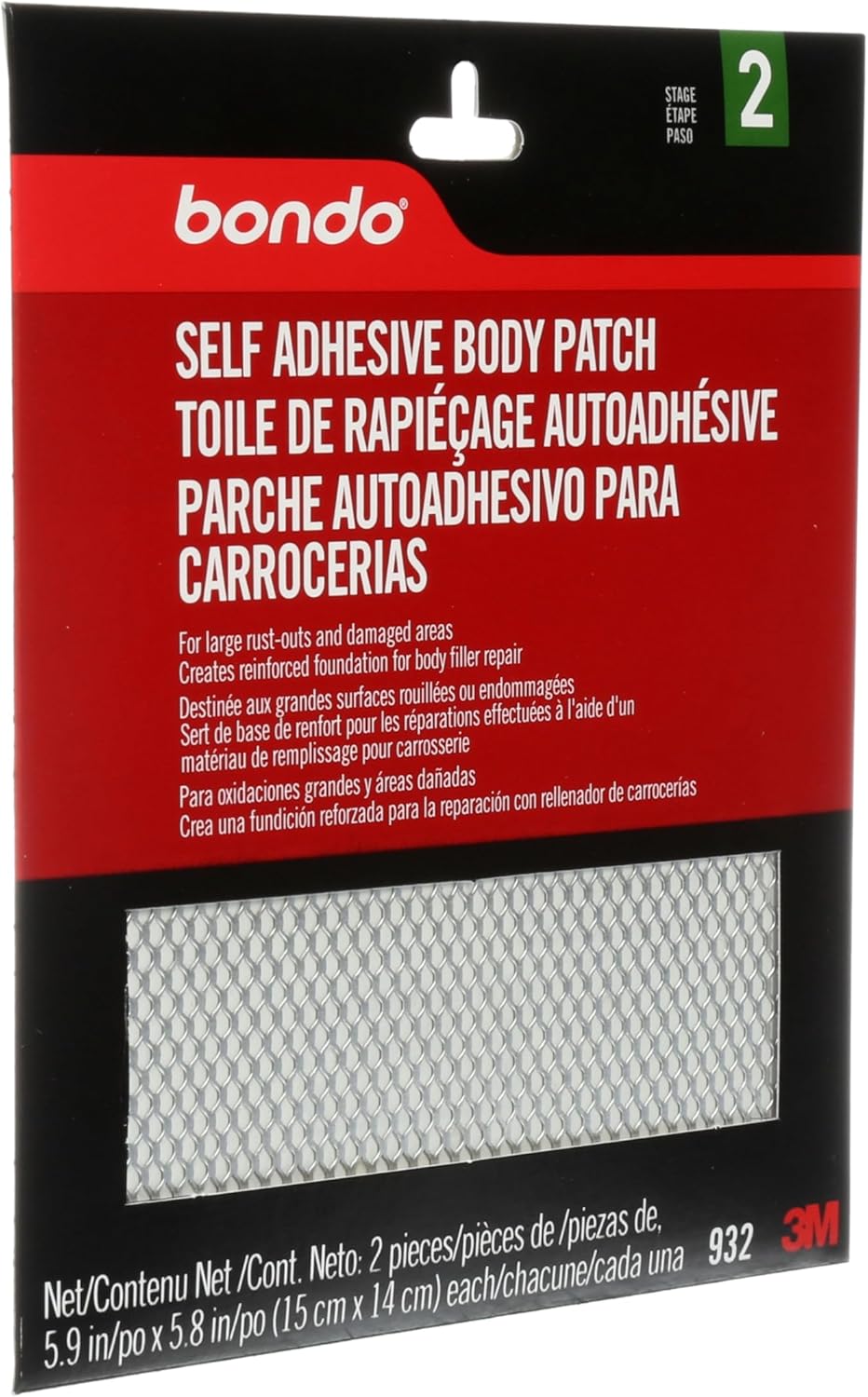 Bondo Body Patch Selbstklebend für grosse Rost und beschädigte Stellen, 2 Patches, 15,0 x 14,7 cm, 2