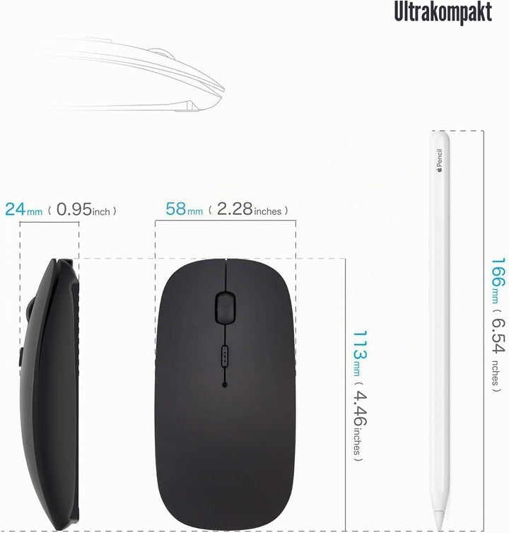 AE WISH ANEWISH Bluetooth Maus fur Mac/iPad/iPhone/PC/Computer, wiederaufladbar geräuschlos Mini Kab