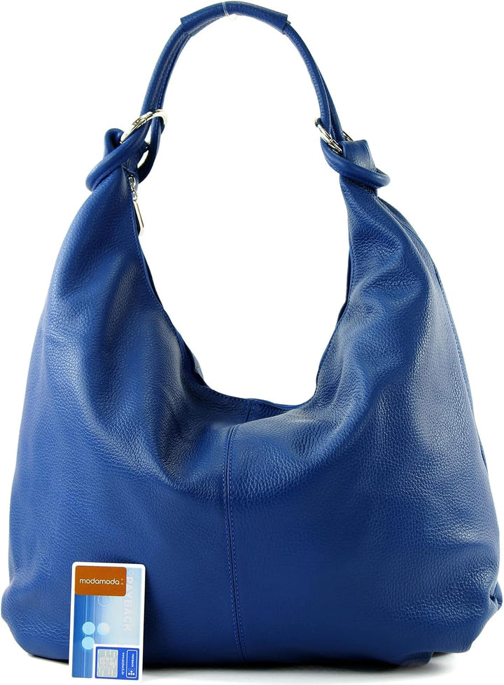 modamoda de 337 Damen Leder Schultertasche, 45x34x3 cm, Shopper Hobo Bag Gross, handmade in Italy Bl