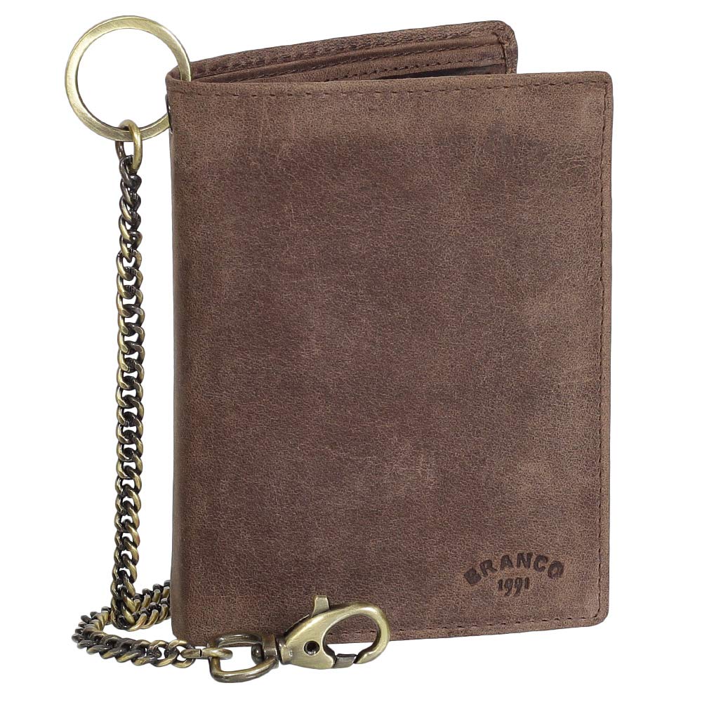 Luxus Leder Bikerbörse mit Kette Biker Geldbörse Portemonnaie Geldbeutel 10 cm 41013 Farbe Braun, Br