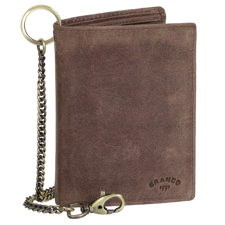 Luxus Leder Bikerbörse mit Kette Biker Geldbörse Portemonnaie Geldbeutel 10 cm 41013 Farbe Braun, Br