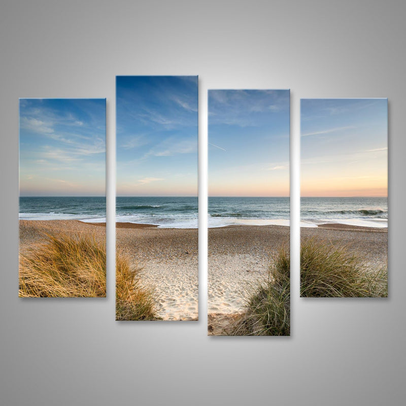 Bild auf Leinwand Strand Meer Sand Nordsee Poster, Leinwandbild, Wandbilder 130x80 4-teilig, 130x80