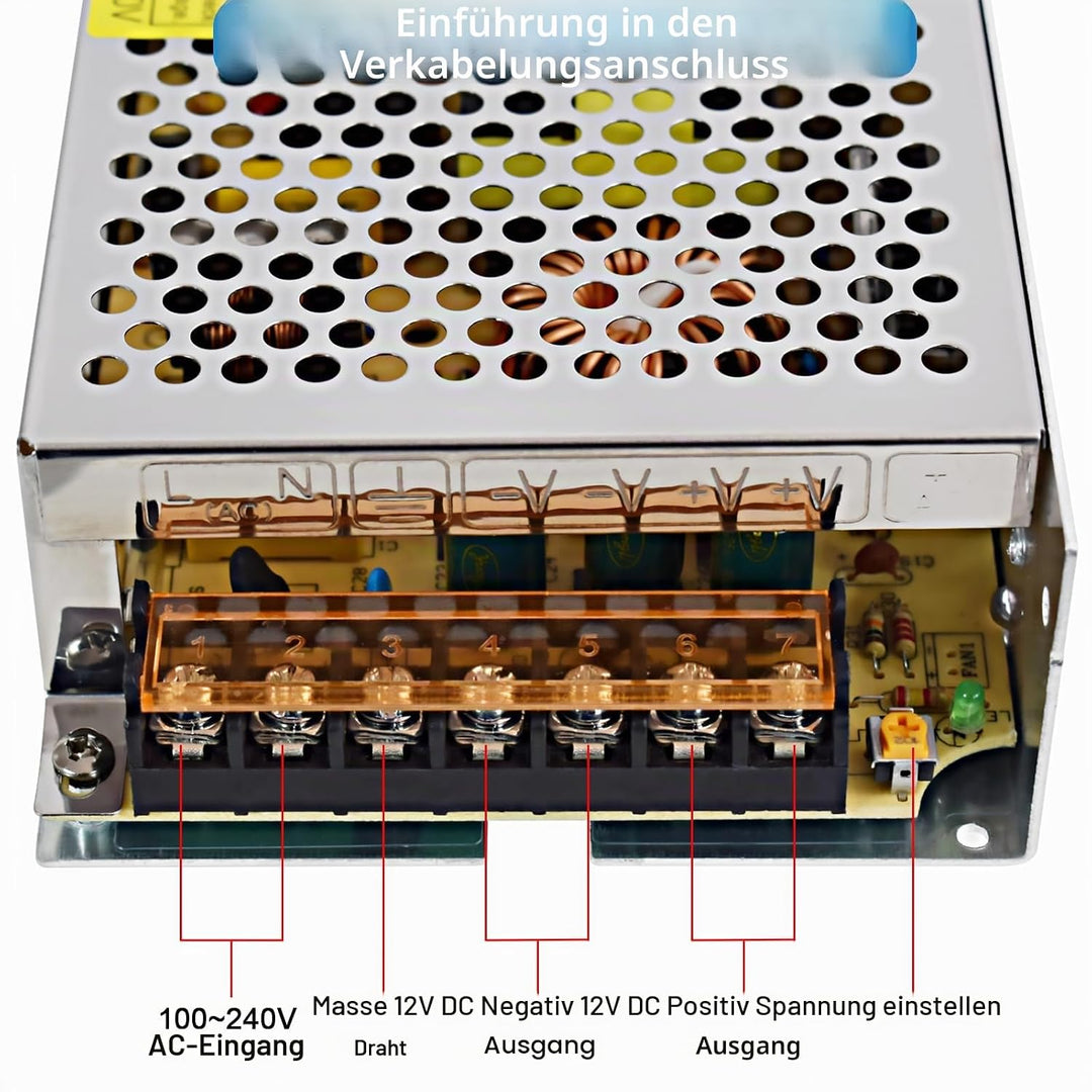 12V 16.7A Schaltnetzteil 200W Netzteil Transformator Diver Adapter für Überwachungskamera, LED-Strei