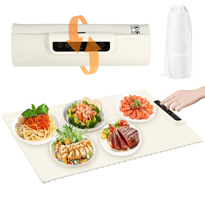 Elektrische Warmhalteplatte Aufrollbar, 60x38cm Speisenwärmer 40-100°C | 10s Schnellheizung, 24h-Tim