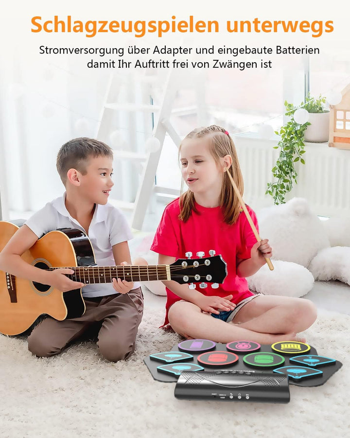 OYAYO Schlagzeug Elektronisch, 9 Pads Faltbares elektronisches schlagzeug mit Drumsticks, Tragrbares