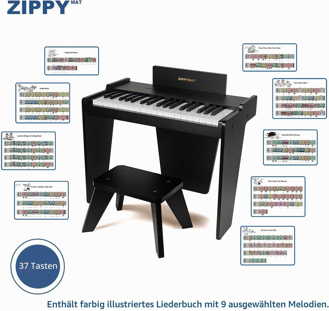 ZIPPY MAT Kinder Klavier Tastatur, 37 Tasten Digitalpiano für Kinder, Musik Lerninstrument Spielzeug