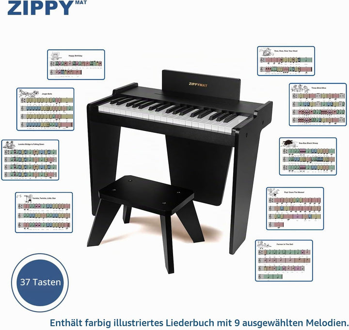 ZIPPY MAT Kinder Klavier Tastatur, 37 Tasten Digitalpiano für Kinder, Musik Lerninstrument Spielzeug