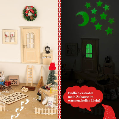 65Pcs Wichteltür mit Briefen, Wichtel Set Weihnachten Im Dunkeln Leuchten Komplettset, Elfentür Zube