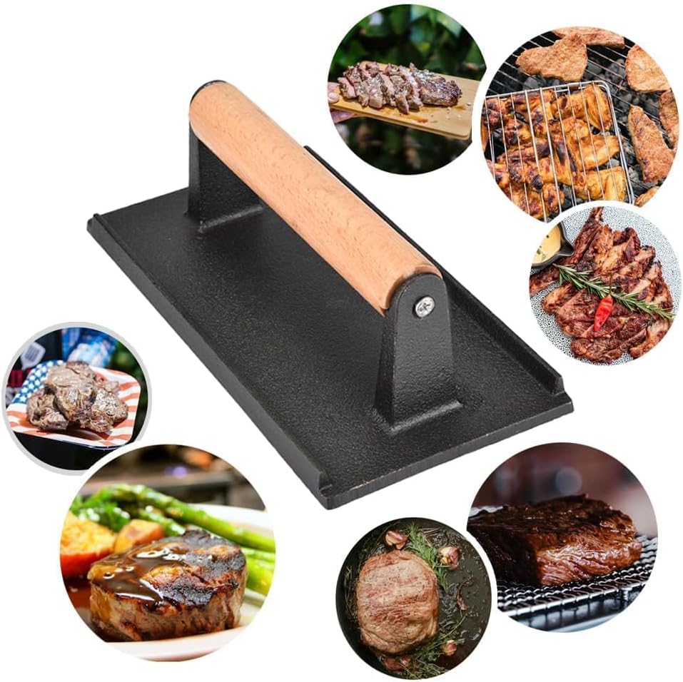 Fleischpresse, Burgerpresse, Steakgewicht Holzgriff Speckgrill, Hamburgerpresse, Pro für Grills, Gri