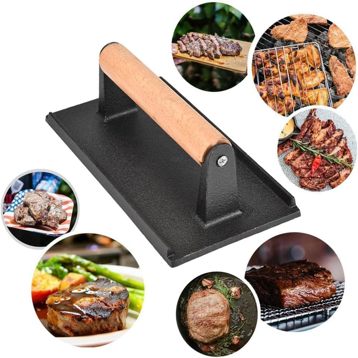 Fleischpresse, Burgerpresse, Steakgewicht Holzgriff Speckgrill, Hamburgerpresse, Pro für Grills, Gri