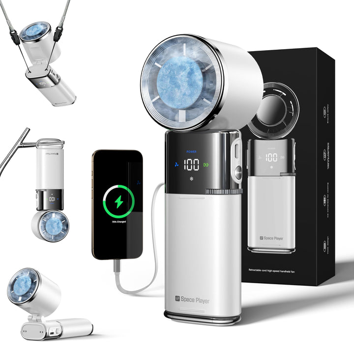 Tragbarer Handventilator mit Turbo-Lüfter und Eiskühlung, 9000mAh handventilator akku aufladbar, 100